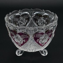Vintage 1970s Hofbauer Crystal Footed Candy Dish Etched Ruby Hearts Roses German - £27.99 GBP