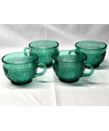 Vintage Tiara Glass SANDWICH SPRUCE GREEN Coffee Tea Cup Mug  - RARE Set... - $15.98