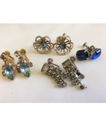 VTG Lot of 4 Czech Blue Crystal Rhinestones silver tone screw clips earr... - £27.25 GBP