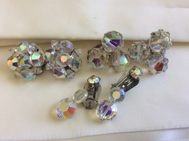 VTG  Lot of 3 Aurora Borealis Crystal beads Round Cluster charm clip on Earrings - £41.15 GBP