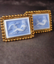 Artistic Nude Sculpture Cufflinks cameo Vintage Leda &amp; the swan Gold  Decorative - £177.78 GBP