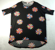 LuLaRoe Blouse Top Women Medium Black Pinwheel Print Knit Polyester Short Sleeve - £11.68 GBP