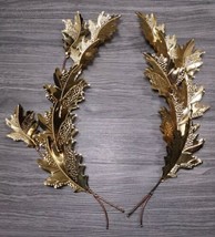 Vtg Brass Leaf Wall Decor Home Interiors 70&#39;s Goldstone Metal Set of 2 MCM 17&quot;  - £14.04 GBP