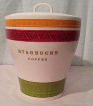 2005 Starbucks Coffee Canister Orange Red White Green Striped  - $32.71