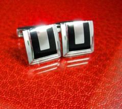 Tuxedo Cuff links silver black buckle design modernist Vintage Cufflinks silver  - £67.94 GBP