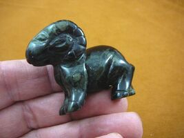 (Y-RAM-706) Black green RAM male SHEEP carving gemstone FIGURINE I love ... - $19.74