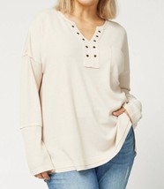 Entro v-neck with grommets top in Natural - size 2X - £27.92 GBP