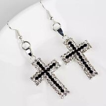 Stunning Elegant Rhinestone Cross Dangle Earrings Beautiful Sparkle &amp; Sh... - $8.00