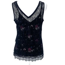 Womens Black Floral Camisole Lace Tank Top V-Neck White House Black Market Med - £19.10 GBP