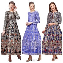 Womens Anarkali Gown Jacquard Wedding Party Ankle Length fashion dress F... - £31.99 GBP