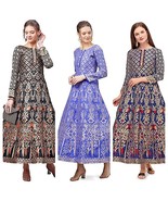 Womens Anarkali Gown Jacquard Wedding Party Ankle Length fashion dress F... - £31.59 GBP