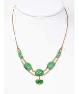 ESTATE 14K YELLOW GOLD CARVED BUDDHA GREEN JADE LINK CHAIN NECKLACE 9.7 ... - $3,542.56 CAD