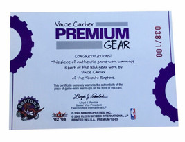 2002-03 Fleer Premium - Premium Gear Ruby #2 Vince Carter /100 Game Worn Warm-Up - £13.27 GBP