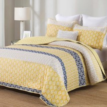 Cottolester Boho Quilt Set Queen Size Yellow Striped Bedspread, 3 Pieces - $48.92
