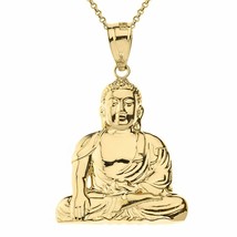 14k Yellow Gold Zen Buddhist Meditation Buddha Pendant Necklace (Medium, Large) - £235.60 GBP+