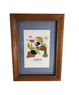 Crab Cancer Zodiac Wood Framed Completed Cross-Stitch Embroidery Wall Ar... - $36.79 CAD