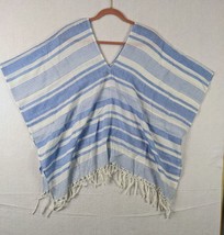 Mud Pie Melanie Blue White Striped Cotton Poncho Cover-Up One Size - £17.52 GBP