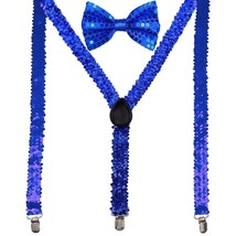 Men AB Elastic Band Blue Sequin Suspender With Matching Polyester Bowtie - $4.94