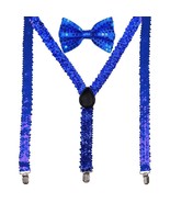 Men AB Elastic Band Blue Sequin Suspender With Matching Polyester Bowtie - £3.90 GBP