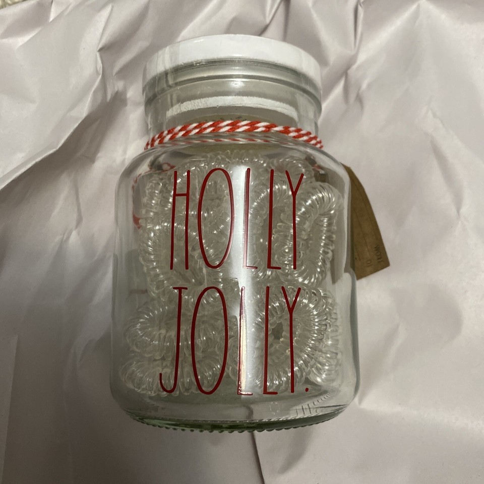 Ties 25 spiral Hair Ties HOLLY JOLLY Rae Dunn glass jar  Gift Tag - $23.39 Ties 25 spiral Hair Ties HOLLY JOLLY Rae Dunn glass jar  Gift Tag - $23.39