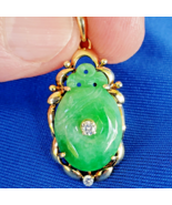 EARTH MINED JADEITE JADE DIAMOND Deco Pendant Vivid Green Vintage SOLID ... - $3,605.25
