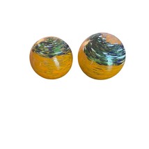 2 Vintage Art Glass Paperweight? Decoration Round Swirl Orange Hollow 3 in - £14.89 GBP