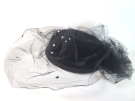 Women&#39;s Black Fascinator Hat W/ Veil &amp; Under Chin Strap W &amp; J Fashions O... - $9.94