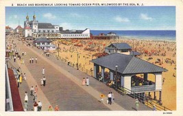Beach Boardwalk Ocean Pier Wildwood By The Sea New Jersey linen postcard - £5.06 GBP
