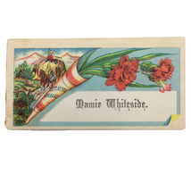 VICTORIAN CALLING CARD - farm scene hay wagon cone of flowers - Mamie Whiteside - £7.84 GBP