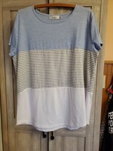 YunJey Women&#39;s T Shirt Multicolor Scoop Neck Short Sleeve stripe Solid S... - £6.25 GBP