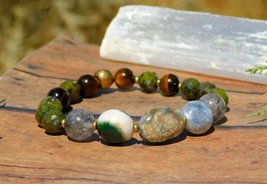 Natural Gemstone Bracelet with Black Tourmaline Quartz Agate Tigers Eye Epidote - £30.28 GBP