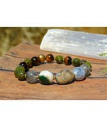 Natural Gemstone Bracelet with Black Tourmaline Quartz Agate Tigers Eye ... - $52.13 CAD