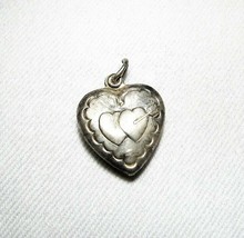 Vintage Sterling Silver Puffy Heart Charm Pendant C2446 - £34.18 GBP