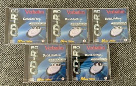 Lot Of 5 Verbatim Data Life Plus Super AZO Blue CD-R 80 Min 700 MB 1X-16... - £5.07 GBP