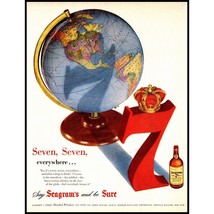 1951 Seagram&#39;s 7 Seven Crown Whiskey Vintage Print Ad Globe Map World Wall Art - £8.25 GBP