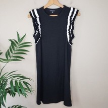 Sugar + Lips | Black Ribbed Sweater Dress with Ruffled Armholes, size small - £26.76 GBP