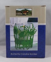 Cobble Creek Green Metal Butterfly Candle Holder w/ Glass Votive Cup - New - £11.90 GBP