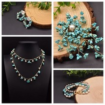 Turquoise  Pearl Plant Flowers Fine Woman Jewelry French Fashion Necklace Earrin - £82.62 GBP