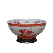 Orange and White Floral Porcelain Bowl with Stand 14&quot; Diameter - £197.11 GBP