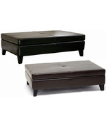 Black / Brown Leather Cocktail Storage Ottoman Rectangle Wide Bench Coff... - $476.63 CAD