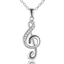 Fashion Simple 925 Silver Necklace Musical Note Pendant Silver Chain Wedding Wed - $15.71