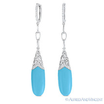 10.21ct Blue Turquoise &amp; Round Cut Diamond Dangling Drop Earrings 14k White Gold - £736.36 GBP