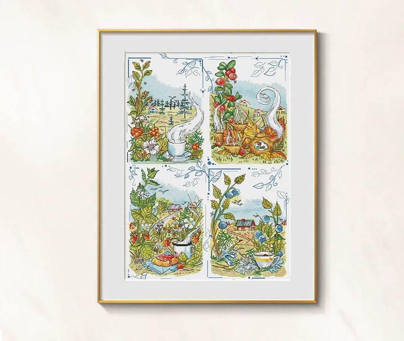 Berry sampler cross stitch pattern pdf - Forest berries watercolor embro... - $28.99