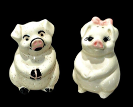 Boy and Girl Pigs Salt and Pepper Shakers Hand-painted Sitting 3 Inch Vi... - $5.84