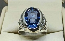 8 Ct Oval Cut Deep Blue Topaz 925 Sterling Silver Ring Handmade Men&#39;s Fine Ring - £119.57 GBP