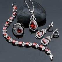 925 Silver Jewelry Red Cubic Zirconia With White Beads Jewelery Sets For Women B - £23.37 GBP