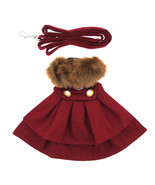 Burgundy Wool Blend Dog Coat with Faux Fur Collar &amp; Leash Sizes XS-XL - $41.14 CAD