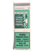 Klinck Walgreen Drugs - McAllen, Texas 20 Strike Matchbook Cover Matchco... - $2.00