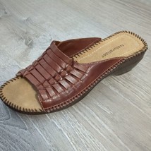 Naturalizer Woven Leather Brown Open Toe Slip On Slide Sandals Made in B... - £27.65 GBP