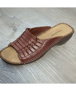 Naturalizer Woven Leather Brown Open Toe Slip On Slide Sandals Made in B... - £27.53 GBP
